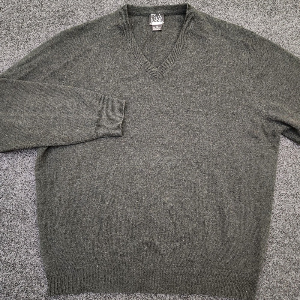 Jos.A.Bank Mens XL Darm Green V Neck 100% Cashmere Knit Pullover Sweater Work